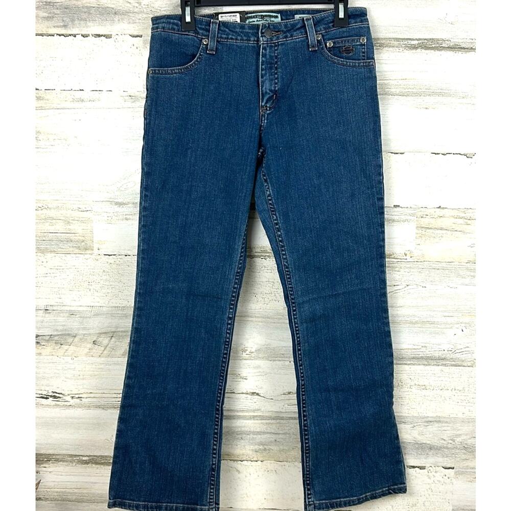 Harley-Davidson Womens 6 Petite Bootcut Blue Denim Jeans Logo Pocket NEW